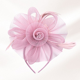 Feather Mesh Flower Fascinator / Headband