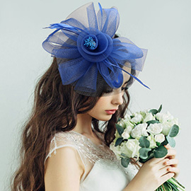 Feather Mesh Flower Fascinator / Headband