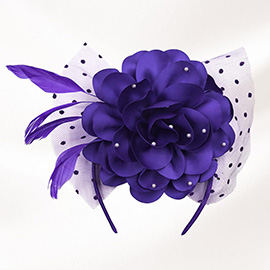 Pearl Embellished Flower Feather Veil Fascinator / Headband