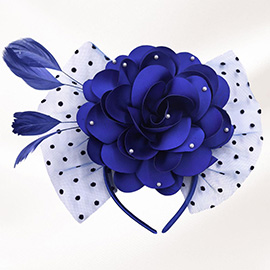 Pearl Embellished Flower Feather Veil Fascinator / Headband