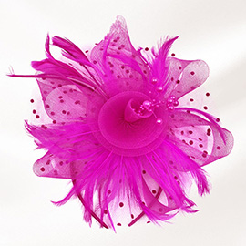 Pearl Stamen Flower Feather Veil Fascinator / Headband