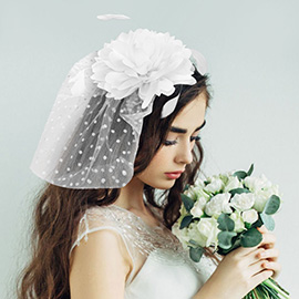 Flower Feather Veil Fascinator / Headband