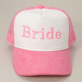 BRIDE Message Embroidered Mesh Back Suede Trucker Cap