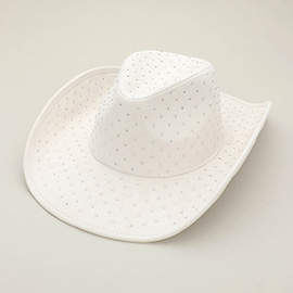 Rhinestone Embellished Faux Suede Western Cowboy Fedora Hat