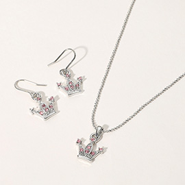 Rhinestone Embellished Crown Pendant Necklace