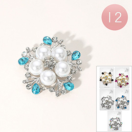 12PCS - Pearl Flower Stone Embellished Snowflake Pin Brooches