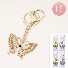 12PCS - Stone Embellished Butterfly Keychains