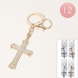 12PCS - Stone Paved Cross Keychains