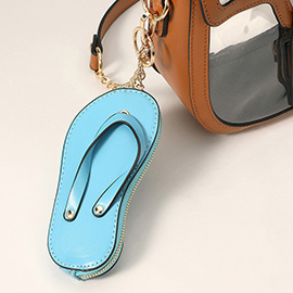 Faux Leather Flip-flop Mini Wristlet Keychain / Bag Charm / Coin Purse