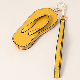 Faux Leather Flip-flop Mini Wristlet Keychain / Bag Charm / Coin Purse