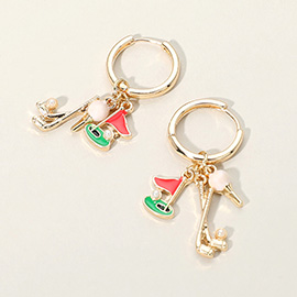 Enamel Golf Charm Dangle Huggie Hoop Earrings