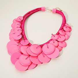 Chunky Oversized Acrylic Disc Beaded Thread Statement Necklace