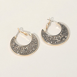 Metal Filigree Crescent Hoop Earrings