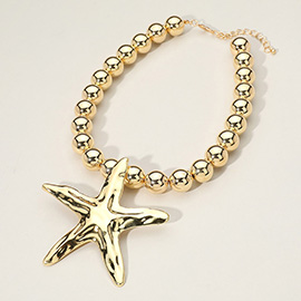 Oversized Metal Starfish Pendant Ball Beaded Statement Necklace