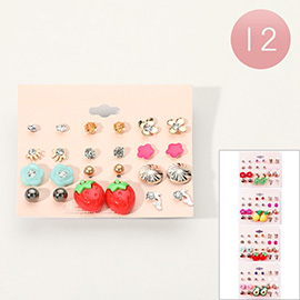 12 SET OF 12 - Fruit Stone Flower Stud Earring Set