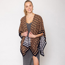 Geometric Pattern Print Ruana Poncho