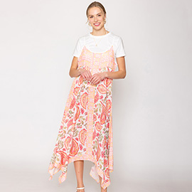 Paisley Flower Leaf Pattern Printed Flowy Long Dress