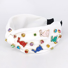 Colorful Stone Cluster Enamel Easter Bunny Embellished Knot Headband