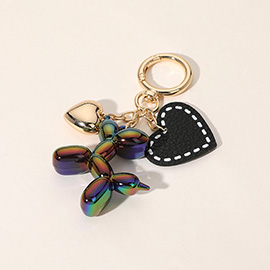 Faux Leather Metal Heart Balloon Dog Bag Charm / Keychain