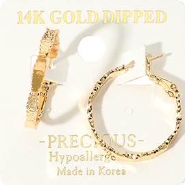 14K Gold Dipped Hypoallergenic Textured Hoop Earrings