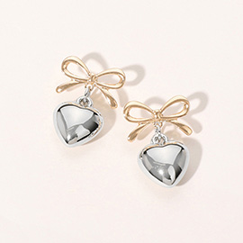 Metal Bow Heart Dangle Earrings