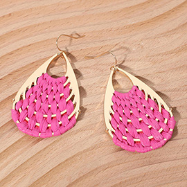 Raffia Basket Weave Teardrop Dangle Earrings