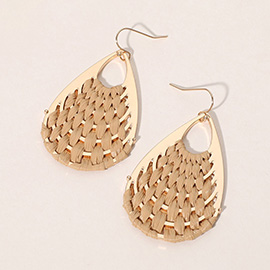 Raffia Basket Weave Teardrop Dangle Earrings