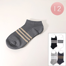 12Pairs - Striped Crew Socks