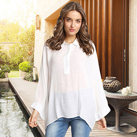 Casual Sheer Half Button-Up Shirt Top