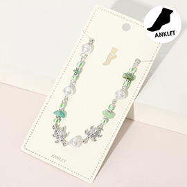 Metal Sea Turtle Pearl Beaded Anklet