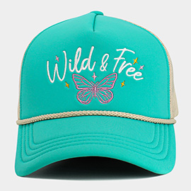 WILD FREE Message Butterfly Embroidered Mesh Back Trucker Hat