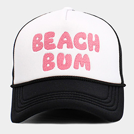 BEACH BUM Message Embroidered Mesh Back Trucker Hat