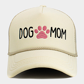 DOG MOM Message Paw Embroidered Mesh Back Trucker Hat