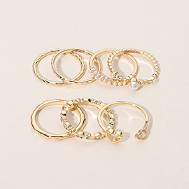 7PCS - Pearl Embellished Stone Pointed Heart Tip Stackable Rings