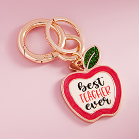 Enamel Apple BEST TEACHER EVER Message Keychain