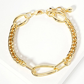 Gold Dipped Chunky Oval Link Pointed Chain Bracelet