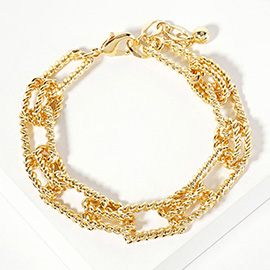 Gold Dipped Textured Square Rope Link Chain Bracelet