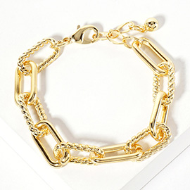 Gold Dipped Textured Oval Link Chain Bracelet