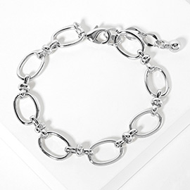 White Gold Dipped Oval Ring Link Chain Bracelet