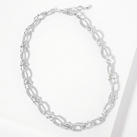 White Gold Dipped Textured Industrial Chain Necklace