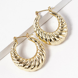 Gold Dipped Croissant Textured Pin Catch Hoop Earrings