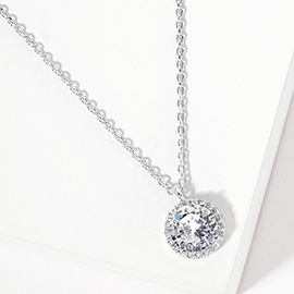 White Gold Dipped Round CZ Stone Pendant Necklace