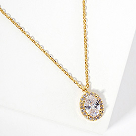 Gold Dipped Oval CZ Stone Pendant Necklace