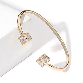 CZ Stone Paved Square Tip Cuff Bracelet