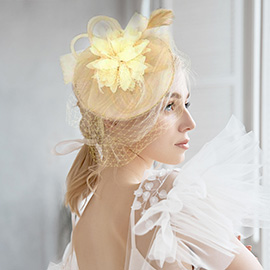 Bow Flower Feather Mesh Fascinator / Headband