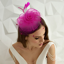 Flower Feather Mesh Fascinator / Headband