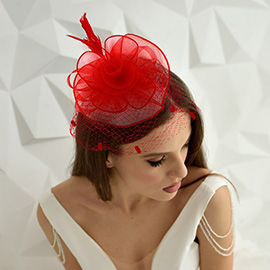 Flower Feather Mesh Fascinator / Headband