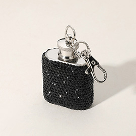 Bling Studded Stainless Steel Mini Flask Keychain / Bag Charm