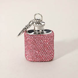 Bling Studded Stainless Steel Mini Flask Keychain / Bag Charm