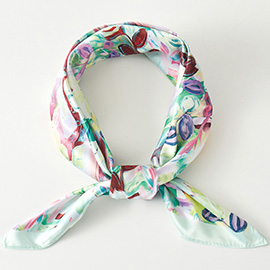 Vibrant Floral Pattern Printed Square Silky Satin Bandana Scarf